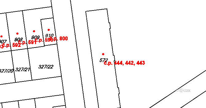 Úšovice 442,443,444, Mariánské Lázně na parcele st. 572 v KÚ Úšovice, Katastrální mapa