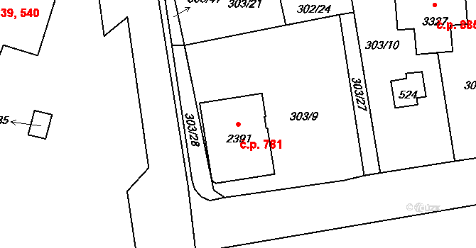 Úšovice 781, Mariánské Lázně na parcele st. 2391 v KÚ Úšovice, Katastrální mapa