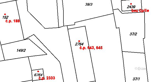 Cheb 643,645 na parcele st. 2764 v KÚ Cheb, Katastrální mapa
