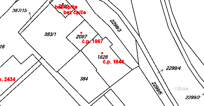 Cheb 1844 na parcele st. 1828 v KÚ Cheb, Katastrální mapa