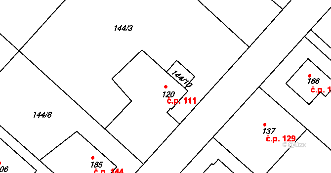 Polepy 111 na parcele st. 120 v KÚ Polepy u Kolína, Katastrální mapa