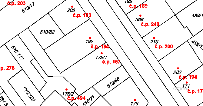 Sendražice 167, Kolín na parcele st. 175/1 v KÚ Sendražice u Kolína, Katastrální mapa
