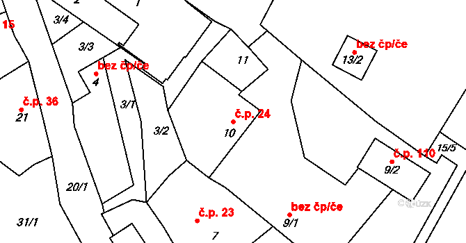 Vinec 24 na parcele st. 10 v KÚ Vinec, Katastrální mapa