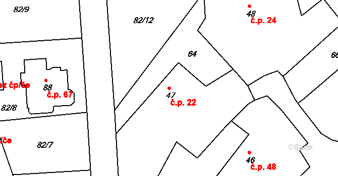 Tupadly 22, Klatovy na parcele st. 47 v KÚ Tupadly u Klatov, Katastrální mapa