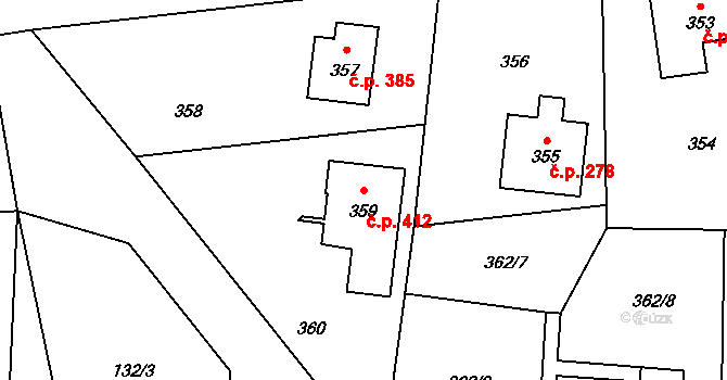 Jablůnka 412 na parcele st. 359 v KÚ Jablůnka, Katastrální mapa
