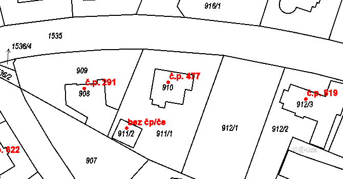 Dolní Počernice 477, Praha na parcele st. 910 v KÚ Dolní Počernice, Katastrální mapa