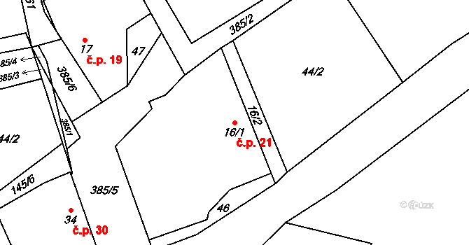 Mirochov 21, Chlum u Třeboně na parcele st. 16/1 v KÚ Mirochov, Katastrální mapa