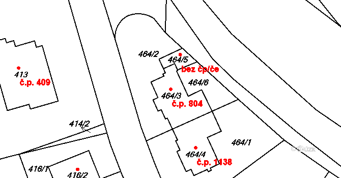 Hlubočepy 804, Praha 6 na parcele st. 464/3 v KÚ Hlubočepy, Katastrální mapa