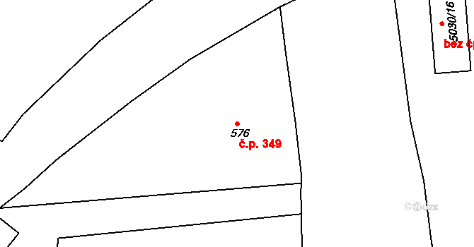 Smíchov 349, Praha na parcele st. 576 v KÚ Smíchov, Katastrální mapa