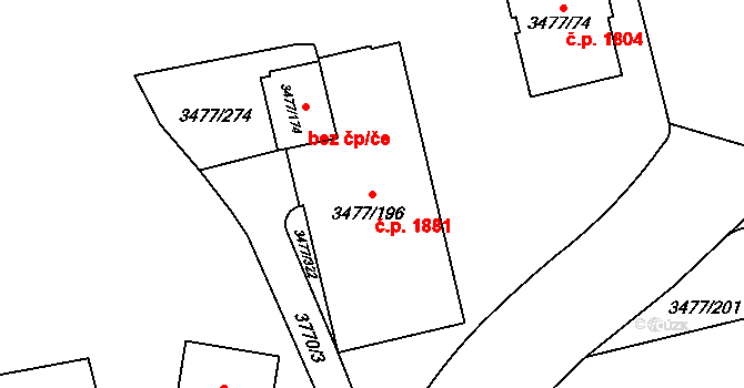 Břevnov 1881, Praha na parcele st. 3477/196 v KÚ Břevnov, Katastrální mapa