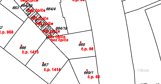 Holešovice 96, Praha na parcele st. 668 v KÚ Holešovice, Katastrální mapa