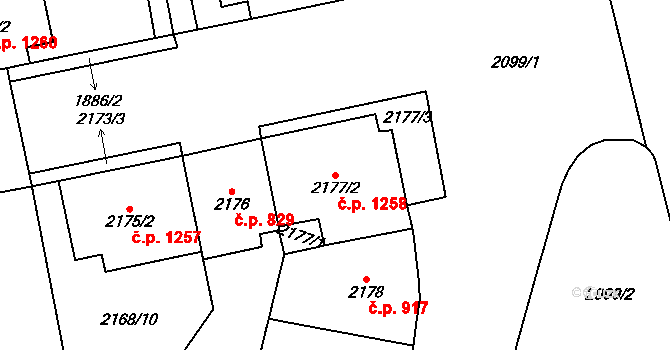 Vršovice 1258, Praha na parcele st. 2177/2 v KÚ Vršovice, Katastrální mapa