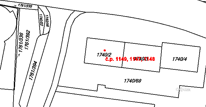 Hostivař 1147,1148,1149, Praha na parcele st. 1740/2 v KÚ Hostivař, Katastrální mapa