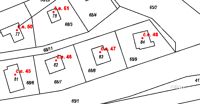 Vestec 47, Hřiměždice na parcele st. 83 v KÚ Vestec u Hřiměždic, Katastrální mapa