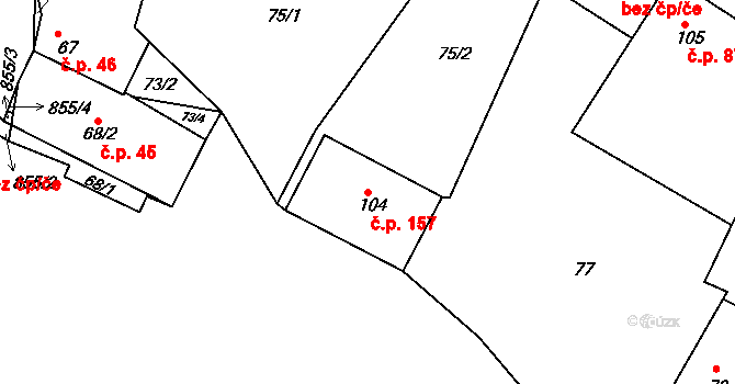 Starý Rožmitál 157, Rožmitál pod Třemšínem na parcele st. 104 v KÚ Starý Rožmitál, Katastrální mapa