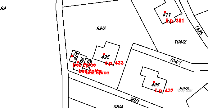 Poříčí 433, Trutnov na parcele st. 495 v KÚ Poříčí u Trutnova, Katastrální mapa