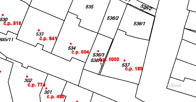 Mutěnice 1000 na parcele st. 536/3 v KÚ Mutěnice, Katastrální mapa