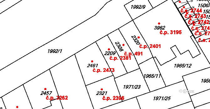 Hodonín 2381 na parcele st. 2209 v KÚ Hodonín, Katastrální mapa