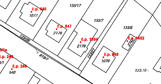 Sezimovo Ústí 1054 na parcele st. 2179 v KÚ Sezimovo Ústí, Katastrální mapa