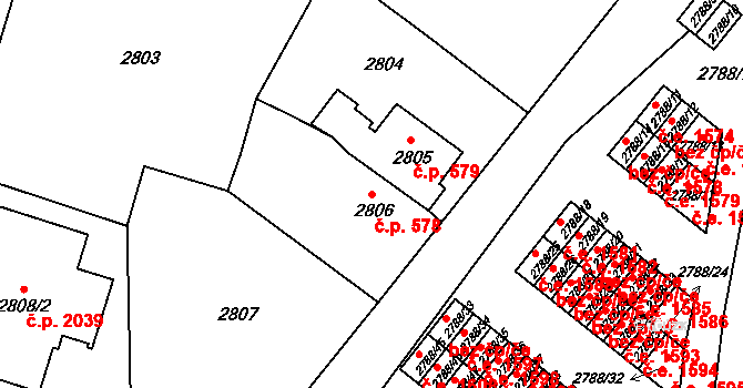 Česká Lípa 578 na parcele st. 2806 v KÚ Česká Lípa, Katastrální mapa
