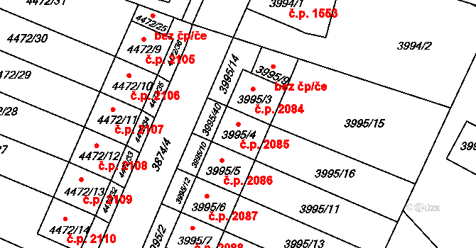 Česká Lípa 2085 na parcele st. 3995/4 v KÚ Česká Lípa, Katastrální mapa