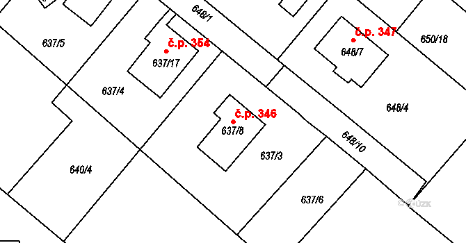Rumburk 1 346, Rumburk na parcele st. 637/8 v KÚ Rumburk, Katastrální mapa