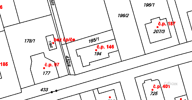 Liberec IX-Janův Důl 146, Liberec na parcele st. 194 v KÚ Janův Důl u Liberce, Katastrální mapa