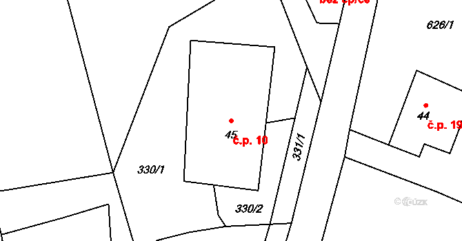 Bobr 10, Žacléř na parcele st. 45 v KÚ Bobr, Katastrální mapa