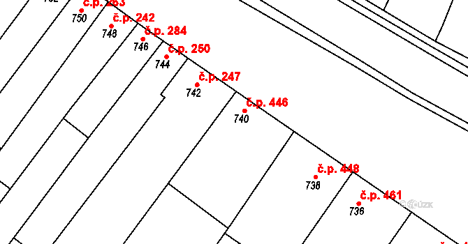 Blučina 446 na parcele st. 740 v KÚ Blučina, Katastrální mapa