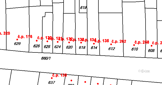 Opatovice 134 na parcele st. 618 v KÚ Opatovice u Rajhradu, Katastrální mapa