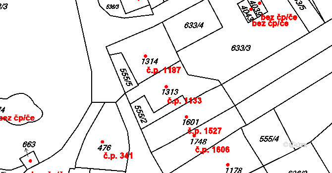 Česká Třebová 1133 na parcele st. 1313 v KÚ Česká Třebová, Katastrální mapa