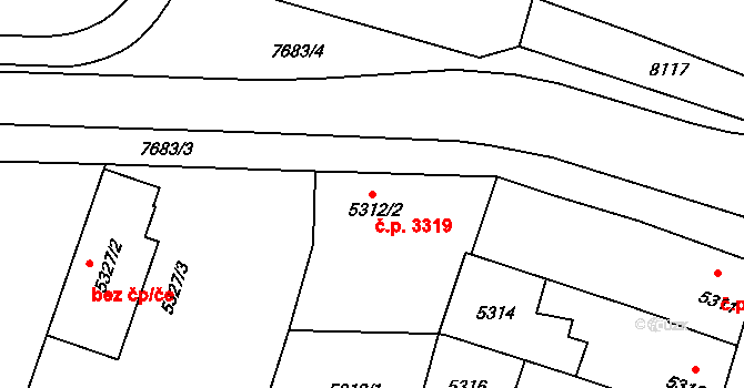 Prostějov 3319 na parcele st. 5312/2 v KÚ Prostějov, Katastrální mapa