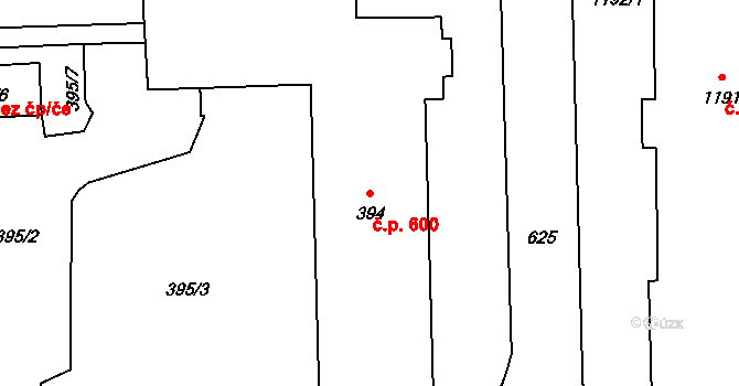 Šumbark 600, Havířov na parcele st. 394 v KÚ Šumbark, Katastrální mapa