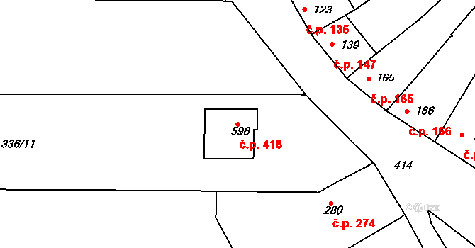Čebín 418 na parcele st. 596 v KÚ Čebín, Katastrální mapa