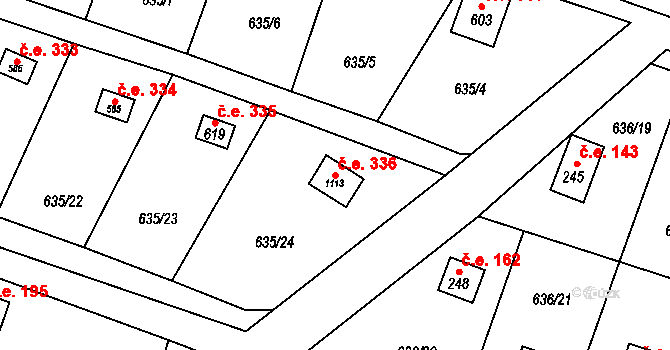 Dolní Jirčany 336, Psáry na parcele st. 1113 v KÚ Dolní Jirčany, Katastrální mapa