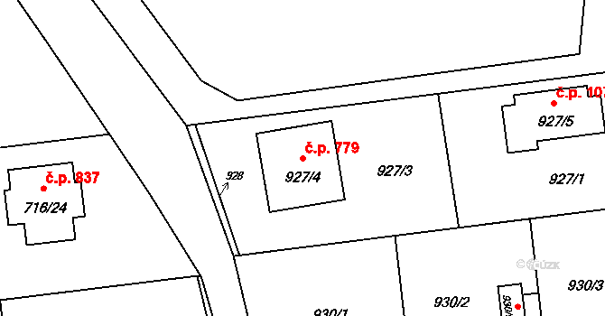 Hrabová 779, Ostrava na parcele st. 927/4 v KÚ Hrabová, Katastrální mapa