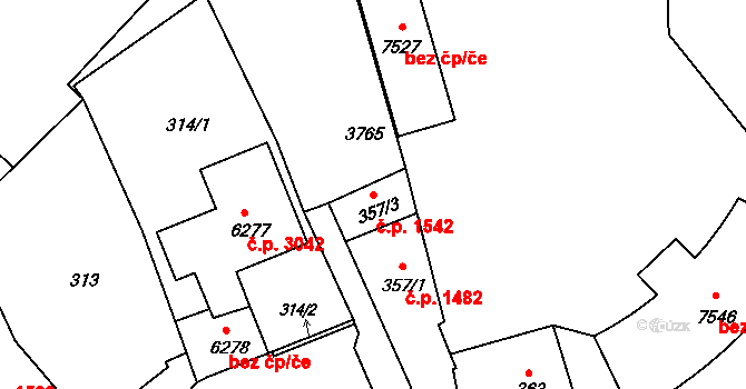 Kroměříž 1542 na parcele st. 357/3 v KÚ Kroměříž, Katastrální mapa
