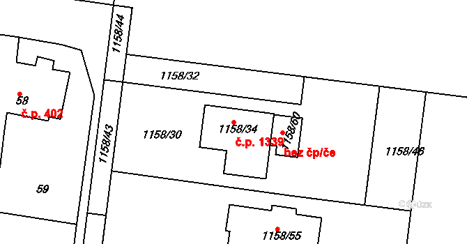 Hostivice 1339 na parcele st. 1158/34 v KÚ Hostivice, Katastrální mapa