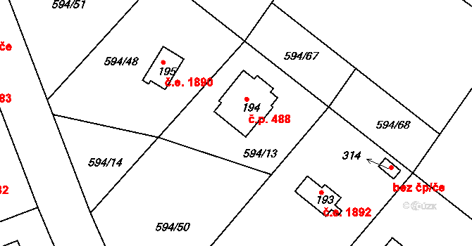 Olešovice 488, Kamenice na parcele st. 194 v KÚ Ládví, Katastrální mapa