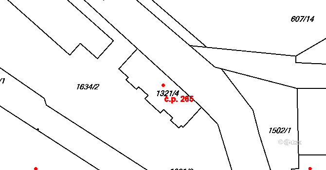 Nádražní Předměstí 265, Český Krumlov na parcele st. 1321/4 v KÚ Český Krumlov, Katastrální mapa
