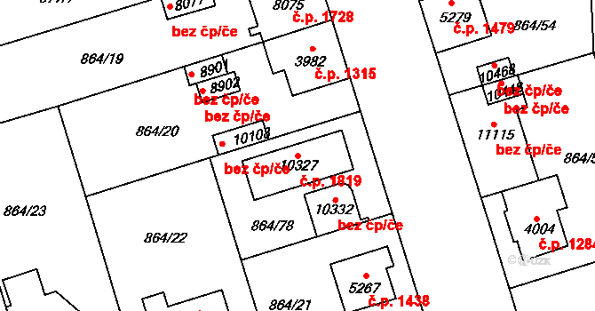 Bílé Předměstí 1819, Pardubice na parcele st. 10327 v KÚ Pardubice, Katastrální mapa