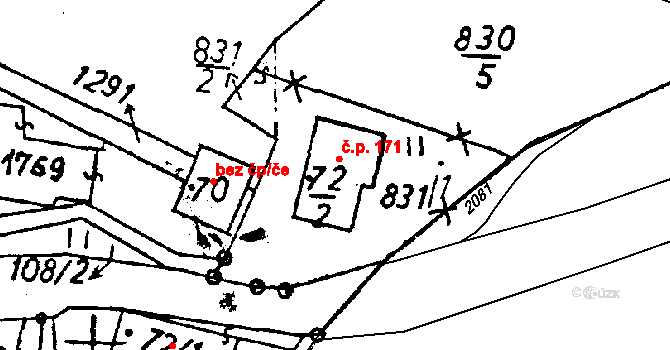 Pulečný 171 na parcele st. 72/2 v KÚ Pulečný, Katastrální mapa