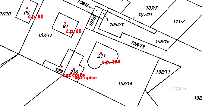 Škrovád 154, Slatiňany na parcele st. 211 v KÚ Škrovád, Katastrální mapa