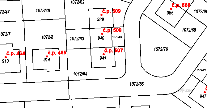 Dašice 507 na parcele st. 941 v KÚ Dašice, Katastrální mapa