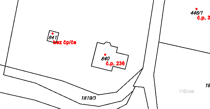 Dvorce 236 na parcele st. 840 v KÚ Dvorce u Bruntálu, Katastrální mapa