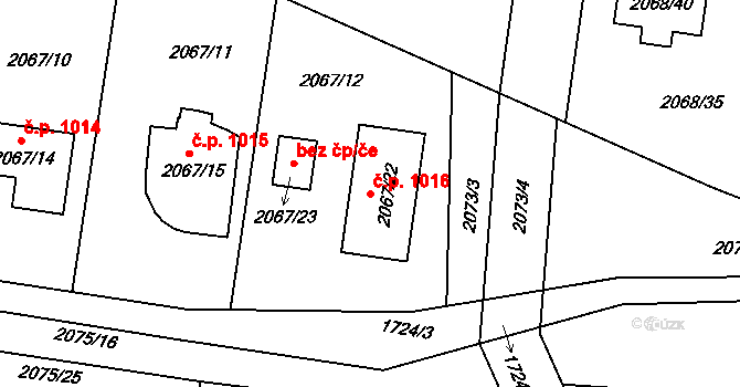 Liberec XIV-Ruprechtice 1016, Liberec na parcele st. 2067/22 v KÚ Ruprechtice, Katastrální mapa