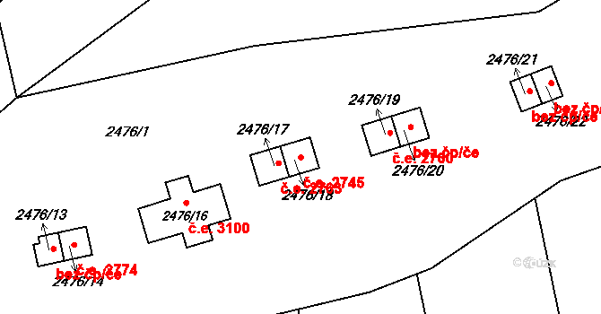 Doubravka 2745, Plzeň na parcele st. 2476/18 v KÚ Doubravka, Katastrální mapa