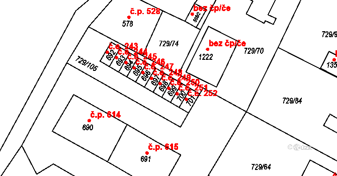 Osek 250 na parcele st. 699 v KÚ Osek u Duchcova, Katastrální mapa