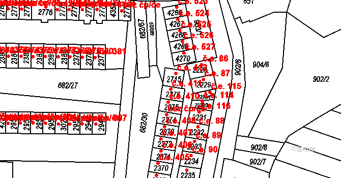 Kyjov 411 na parcele st. 2376 v KÚ Kyjov, Katastrální mapa