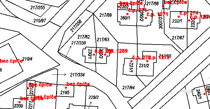 Sezimovo Ústí 1269 na parcele st. 230/2 v KÚ Sezimovo Ústí, Katastrální mapa